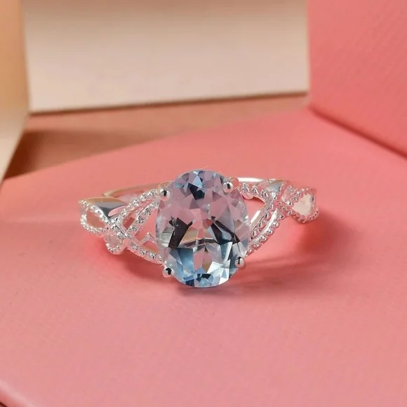 Genuine Sky Blue Topaz 💙 Ring Platinum over Sterling Silver Sz 11! - Picture 4 of 8
